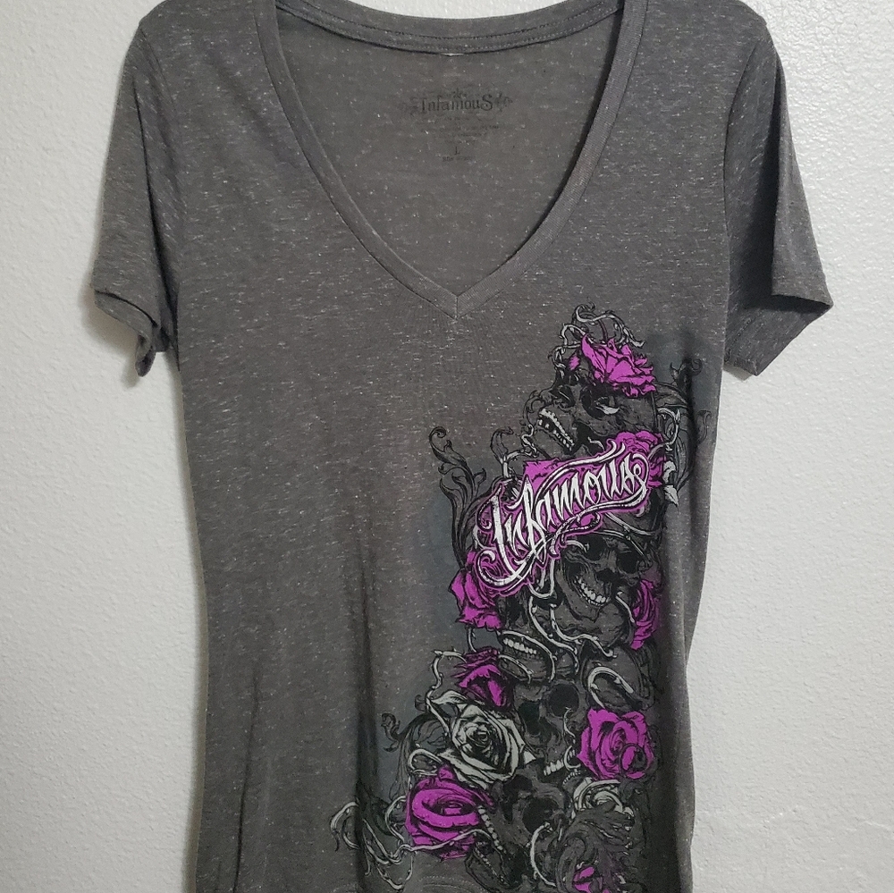 Infamous grey and purple skull shirt